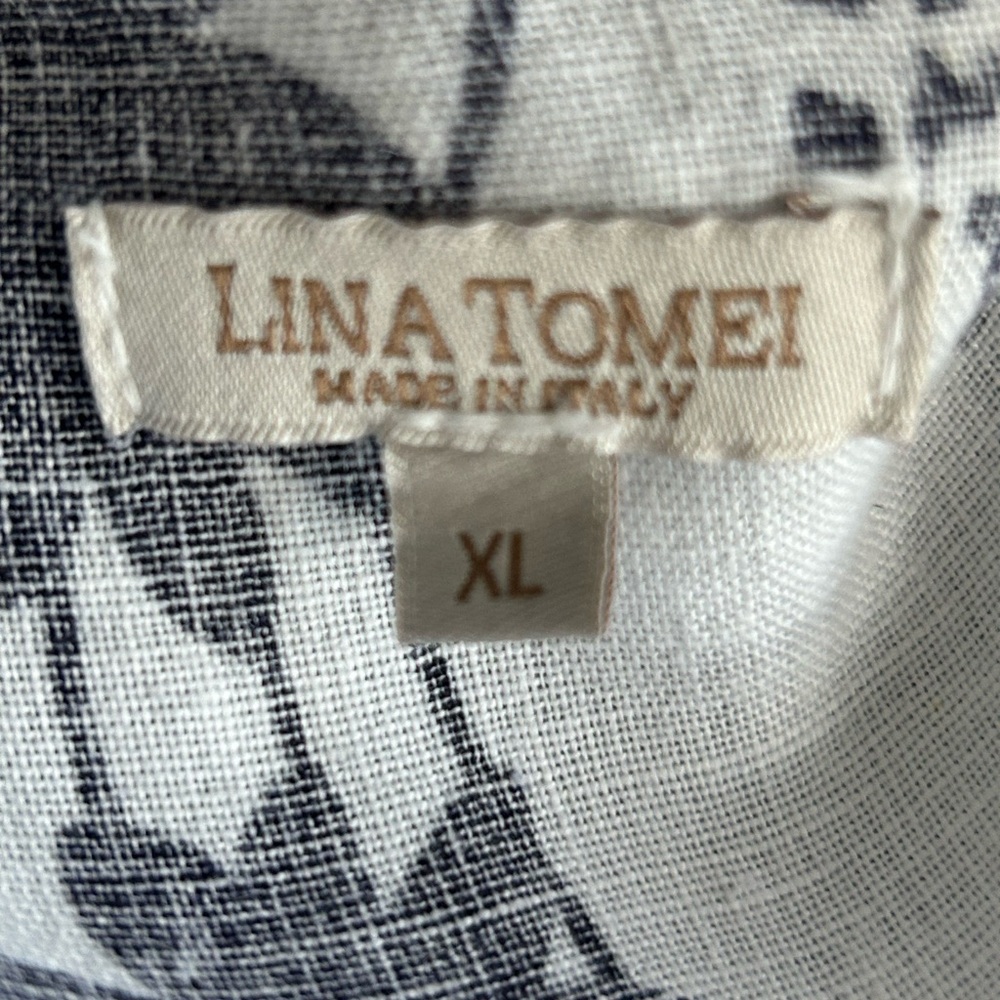 Pretty linen shift dress in navy and white - Picture 2 of 9